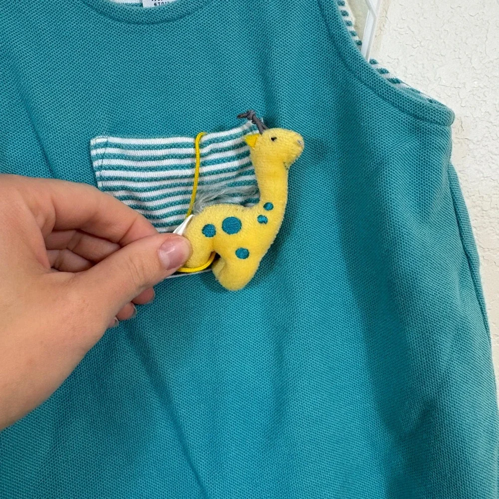 Gymboree Romper Baby 6-12 Months Teal Vintage 1998 Giraffe Pique Preppy